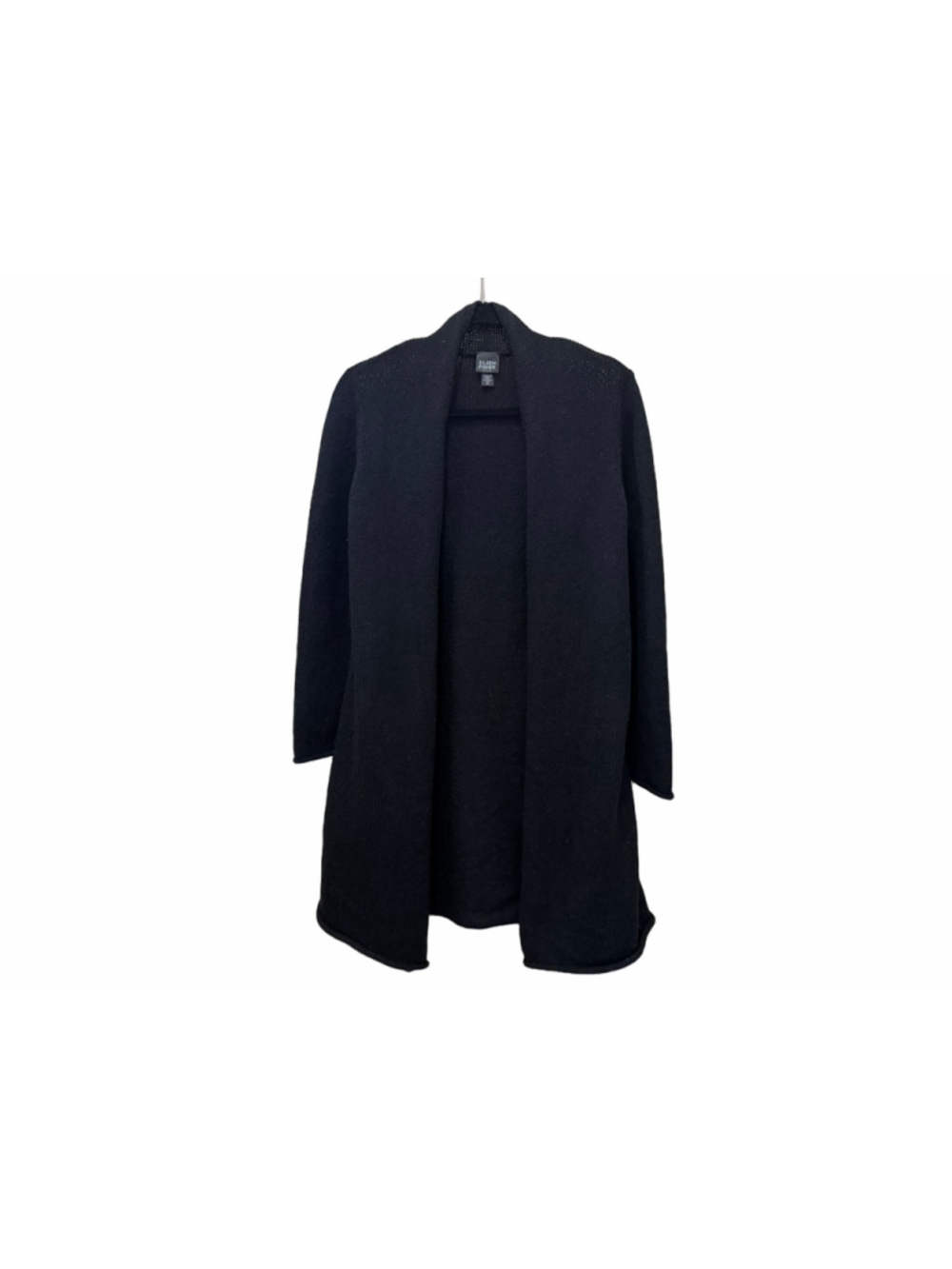 Eileen Fisher Petite Black Wool Mohair Blend Long Open Front Cardigan Size PS